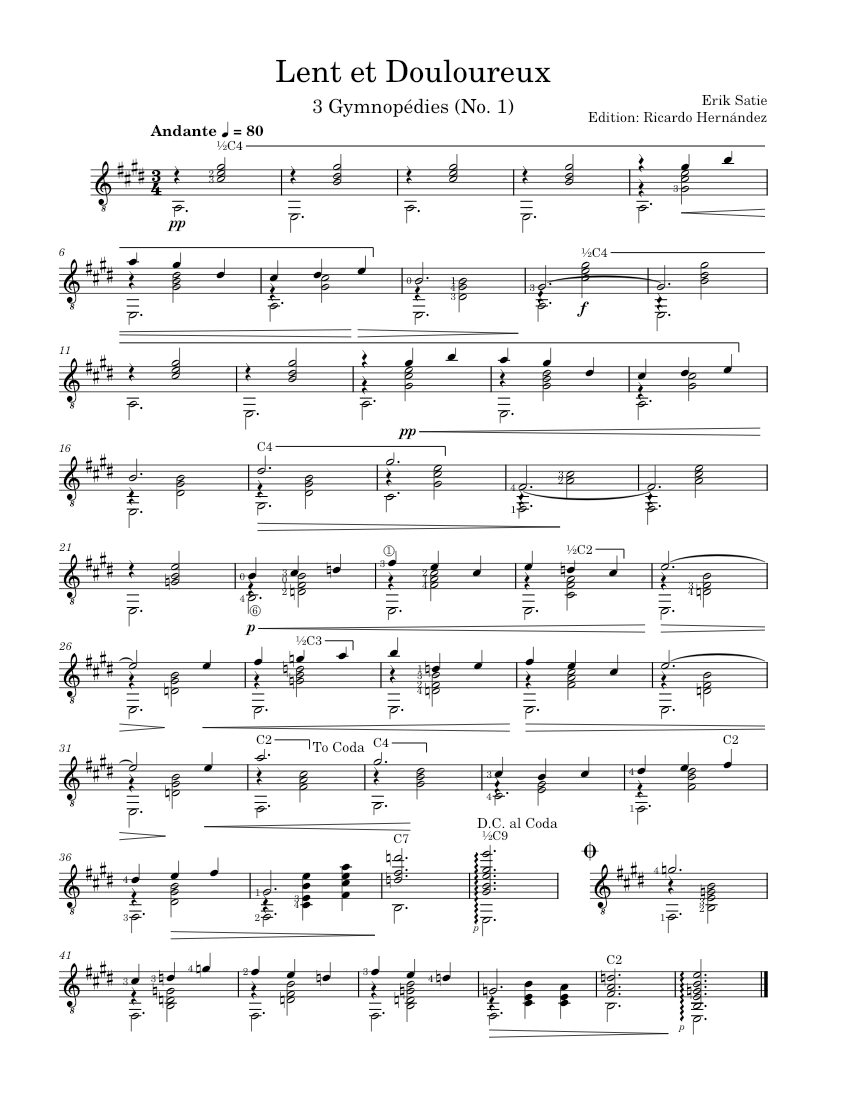 Lent et Douloureux (Gymnopedie No. 1) Erik Satie Sheet music for