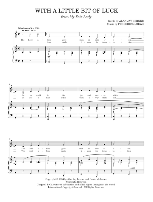 With A Little Bit Of Luck - Lerner & Loewe, My Fair Lady Musical (Piano Vocal)