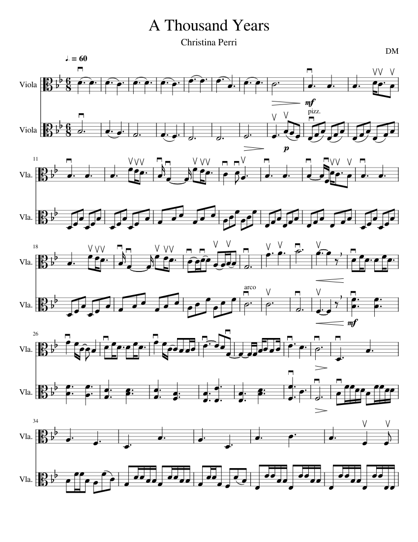 A Thousand Years 2 violas Sheet music for Viola (String Duet