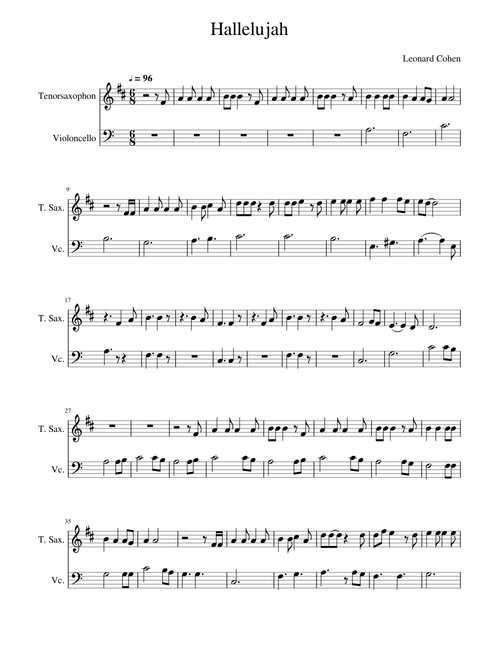 Hallelujah - Leonard Cohen - Tenor Sax - Cello-Bass