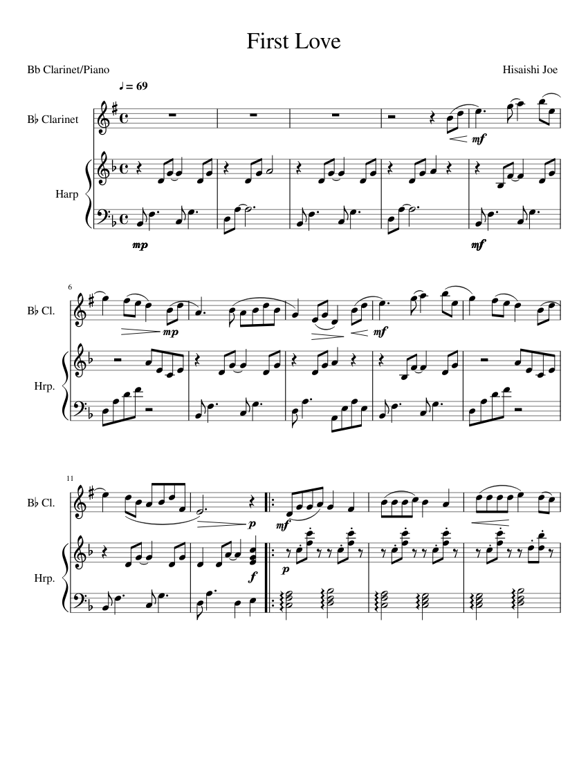 First Love Harp and Sheet music for in bflat, Harp