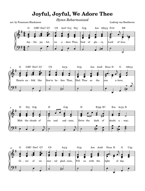 Joyful, Joyful, We Adore Thee (Arr. Francesco Blackmore) - Henry van Dyke, Ludwig Van Beethoven (Piano-Vocal-Guitar (Piano Accompaniment))