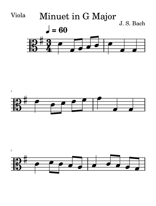 Minuet in G Major (Arr. Christopher Benfield) - Johann Sebastian Bach (Viola Solo)