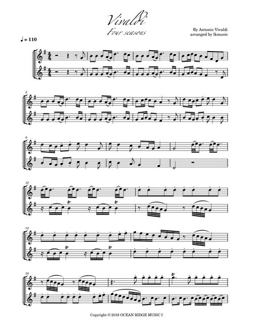 The Four Seasons - Spring - Allegro 1 (Arr. Lkmusic) - Parry Library (Clarinet Duet)