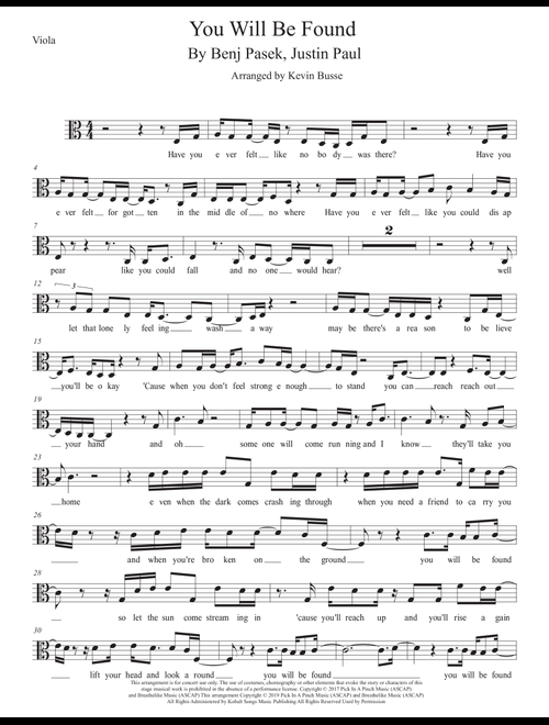 You Will Be Found (Arr. Kevin Busse) - Justin Paul, Benj Pasek (Viola Solo)