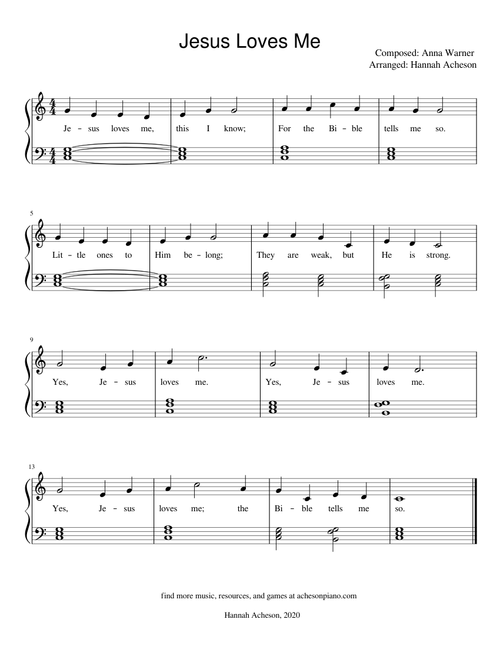 Jesus Loves Me (easy piano, key of C)