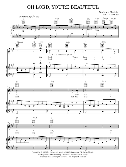 Oh Lord, You're Beautiful - Keith Green, Rebecca St. James (Piano-Vocal-Guitar)