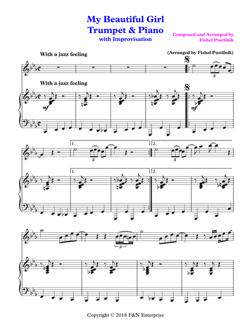"My Beautiful Girl"-Piano Background for Trumpet and Piano (With Improvisation)-Video - Fishel Pustilnik (Trumpet and Piano)