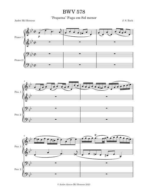J. S. Bach - BWV 578 "Little" Fugue in G minor - Piano 4 hands