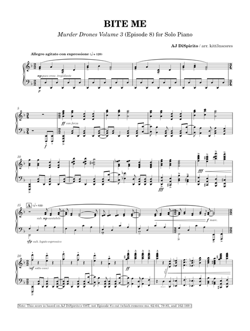 BITE ME — AJ DiSpirito | Murder Drones, Arr. for Solo Piano