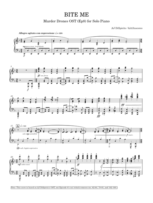 BITE ME — AJ DiSpirito | Murder Drones, Arr. for Solo Piano