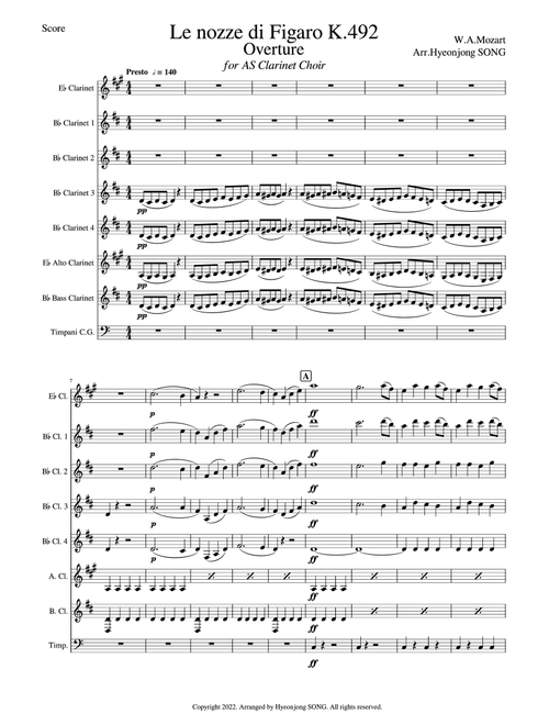 Le nozze di Figaro K.492 / Le Mariage de Figaro Overture for Clarinet Choir (Arr. Hyeonjong SONG) - W.A.Mozart (Woodwind Ensemble)