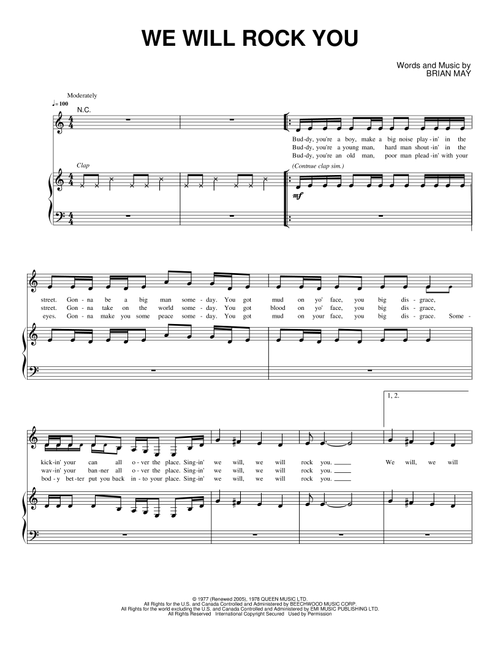 We Will Rock You - Queen (Piano-Vocal-Guitar)