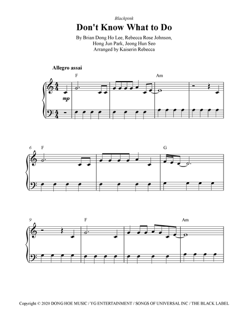 Don't Know What To Do (Arr. Kaiserin Rebecca) - BLACKPINK (Easy Piano)