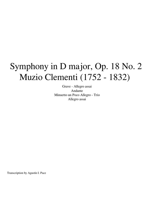 Clementi Op. 18 No. 2 - Symphony in D major