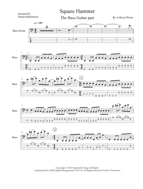 Square Hammer (Arr. Tatiana Riabinkina) - Ghost (Bass Tab)