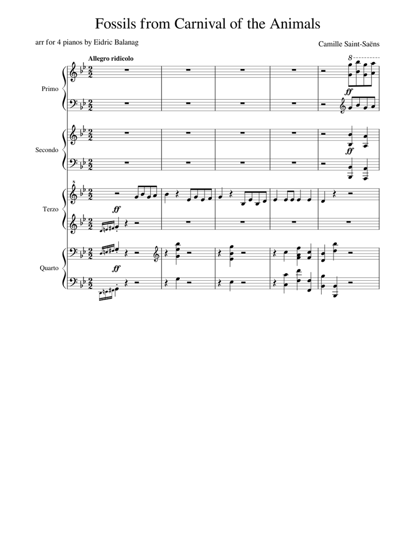 Fossils from Carnival of the Animals Sheet music for Piano (General