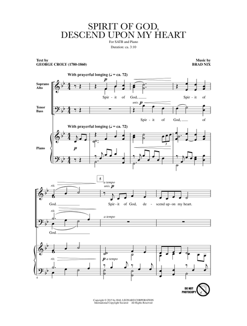 Spirit Of God, Descend Upon My Heart - George Croly (Choral, SATB)