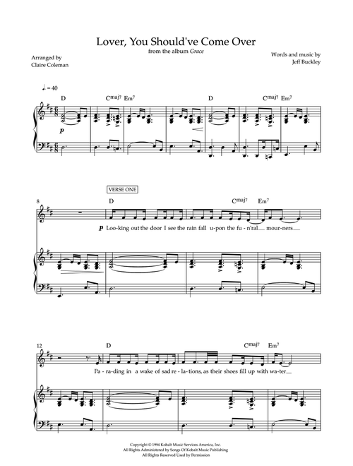 Lover, You Should've Come Over (Arr. Claire Coleman) - Jeff Buckley (Piano Vocal)