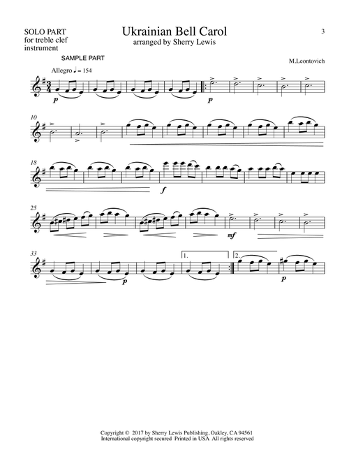 Ukrainian Bell Carol - Carol of the Bells WOODWIND SOLO or any treble clef instrument (for woodwind (Arr. Sherry Lewis) - M. Leontovich (Small Ensemble)