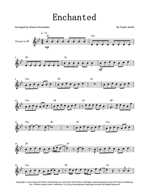 Enchanted (Arr. Glauco Fernandes) - Taylor Swift (Clarinet Solo)