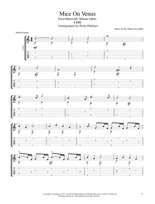 Mice On Venus (Arr. Pavlo Pakshyn) - C418 (Guitar Tab)