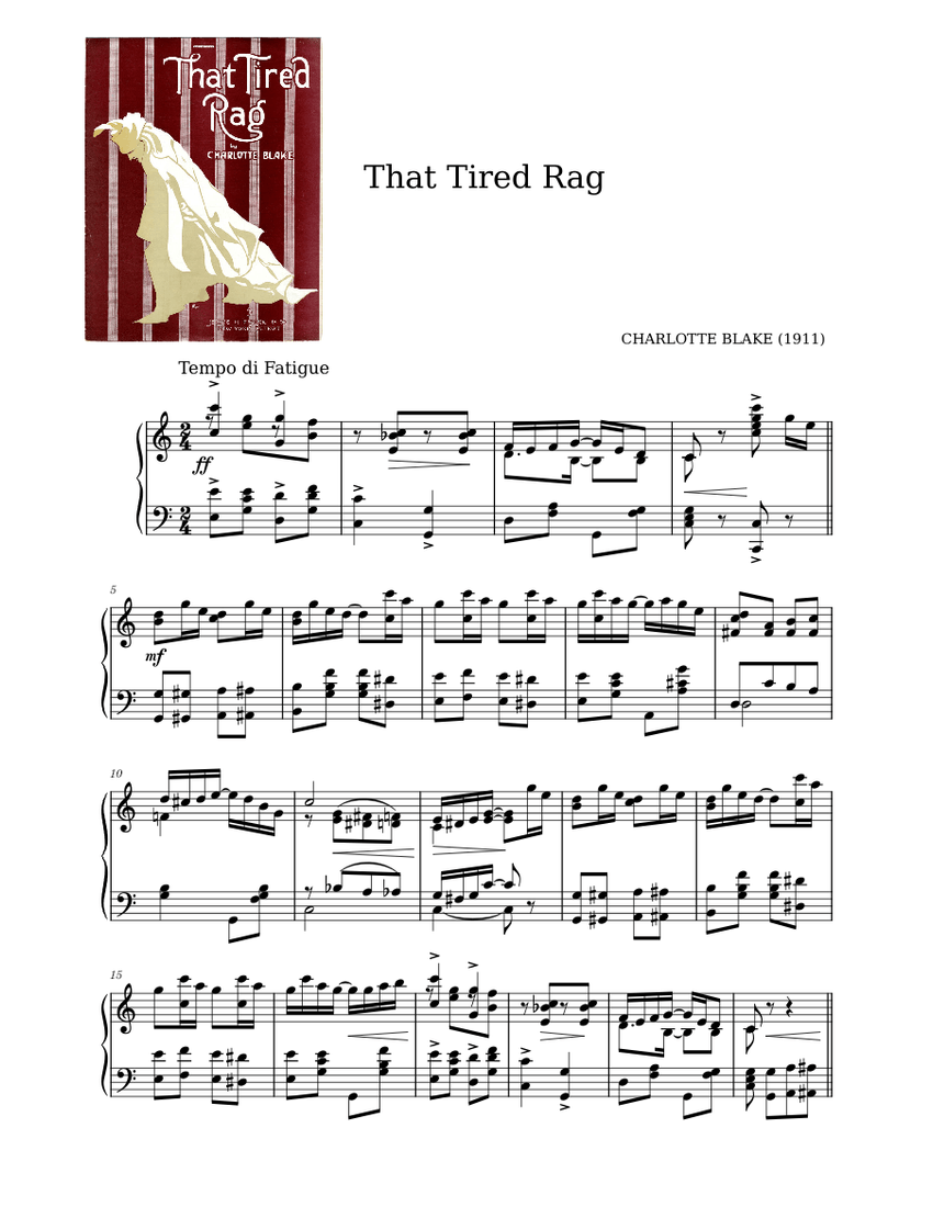 That Tired Rag by Charlotte Blake (1911) Sheet music for Piano (Solo ...