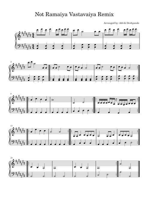 Not Ramaiya Vastavaiya Remix Piano Solo – InfiniteMusicWorld