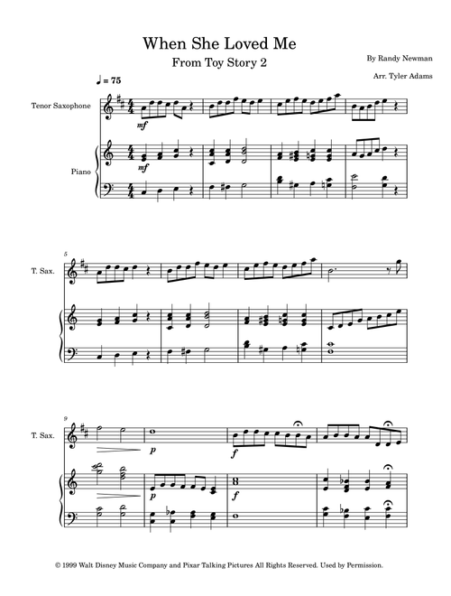 When She Loved Me (Arr. Tyler Adams) - Sarah McLachlan (Tenor Sax and Piano)