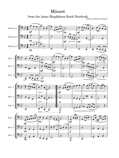 Minuet in G Minor Bach (Trio for bassoon)