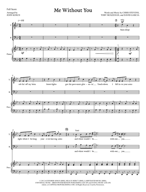 Me Without You (Arr. John Kosch) - tobyMac (Choral, TTB)