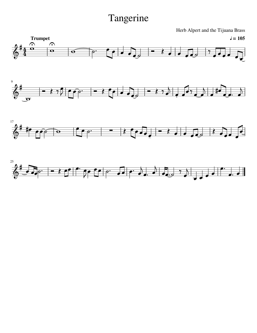 Tangerine Sheet Music for Piano (Solo) Easy | MuseScore.com