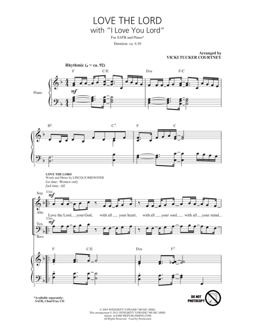 Love The Lord (with I Love You Lord) (Arr. Vicki Tucker Courtney) (Choral, SATB)