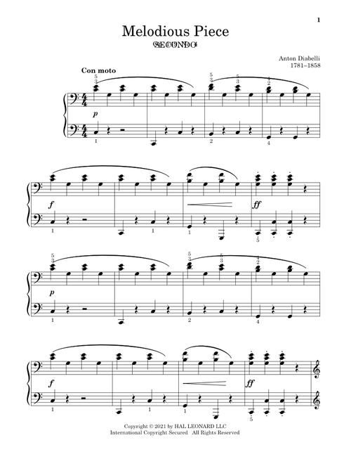 Melodious Piece, Op. 149, No. 4 (Ed. Bradley Beckman) - Anton Diabelli (Piano Duet)