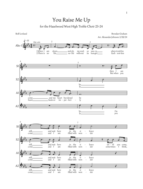 You Raise Me Up (Arr. Alexandar Johnson) - Brendan Graham (Choral, SSAA)