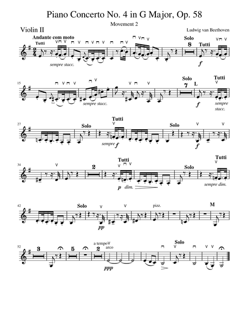 Beethoven Piano Concerto No. 4. Movement 2. Orchestra Part - Violin II
