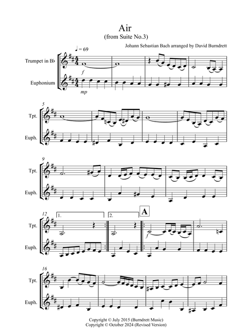 Air on a G String for Trumpet and Euphonium Duet (Arr. David Burndrett) - Johann Sebastian Bach (Instrumental Duet)