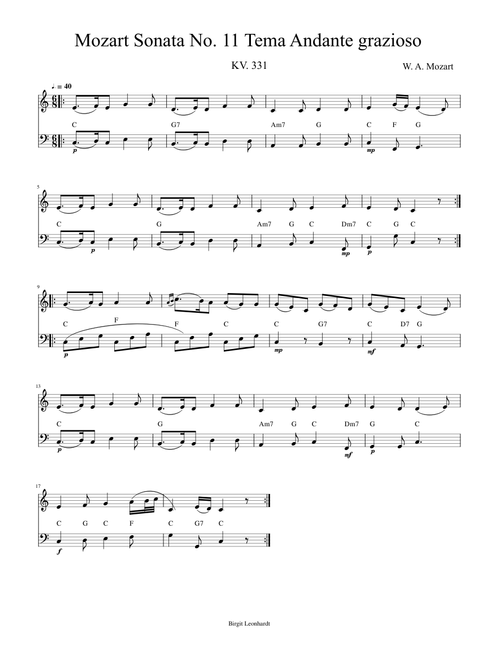 Mozart Sonate No. 11 KV 331 Andante grazioso C