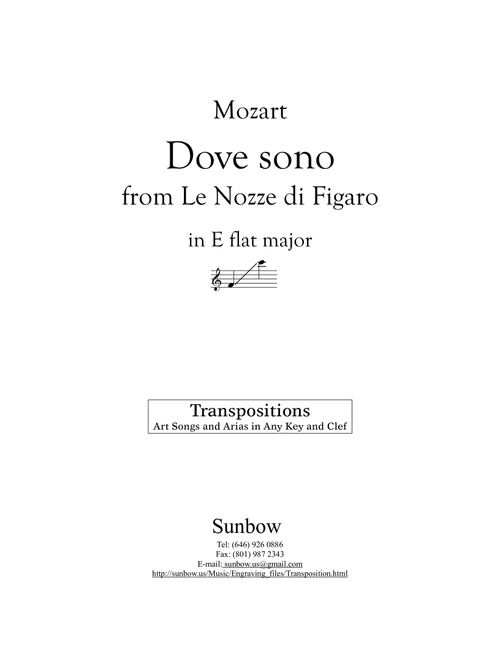 Mozart: Dove sono (transposed to E flat Major) (Arr. Sunbow) (Piano Vocal)