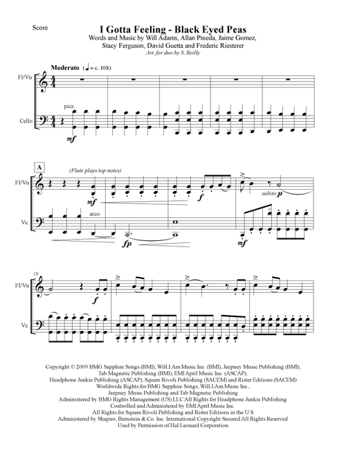 I Gotta Feeling (Arr. S. Reilly) - The Black Eyed Peas (Instrumental Duet)