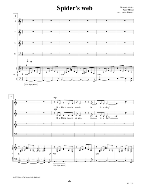Spider's Web (Arr. Jetse Bremer) - Katie Melua (Choral, SATB)