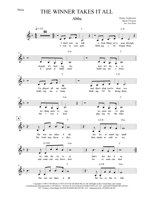 The Winner Takes It All (Arr. Leo Silva) - ABBA (Lead Sheet - Fake Book)