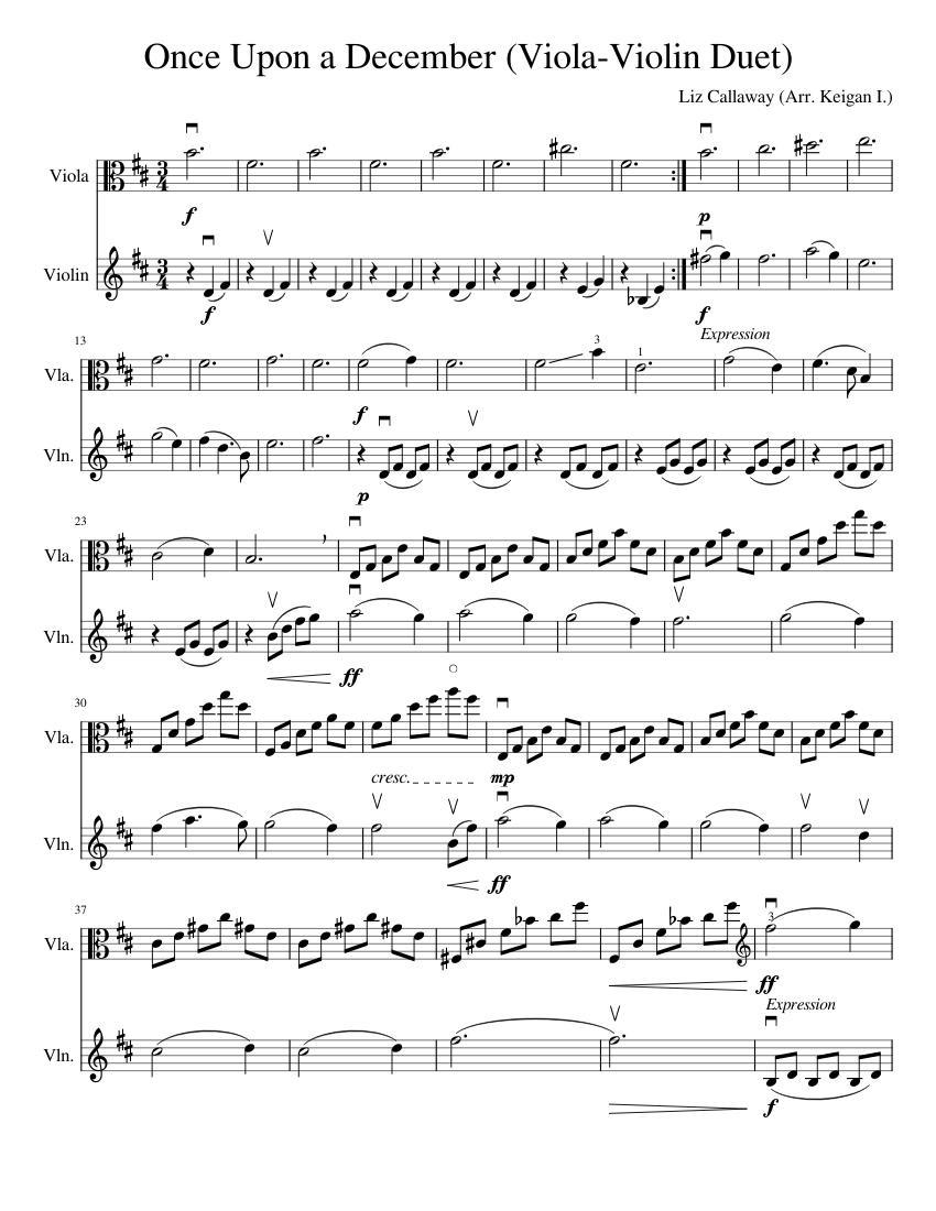 Once Upon a December (Viola+Violin Duet) Sheet music for Violin, Viola