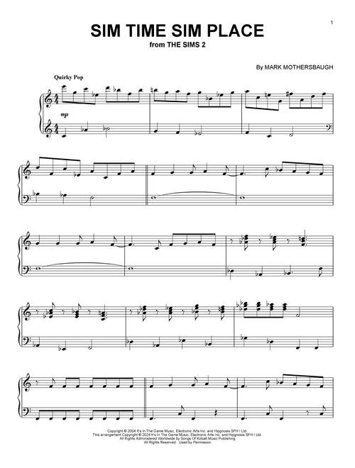Sim Time Sim Place (from The Sims 2) - Mark Mothersbaugh (Piano Solo)