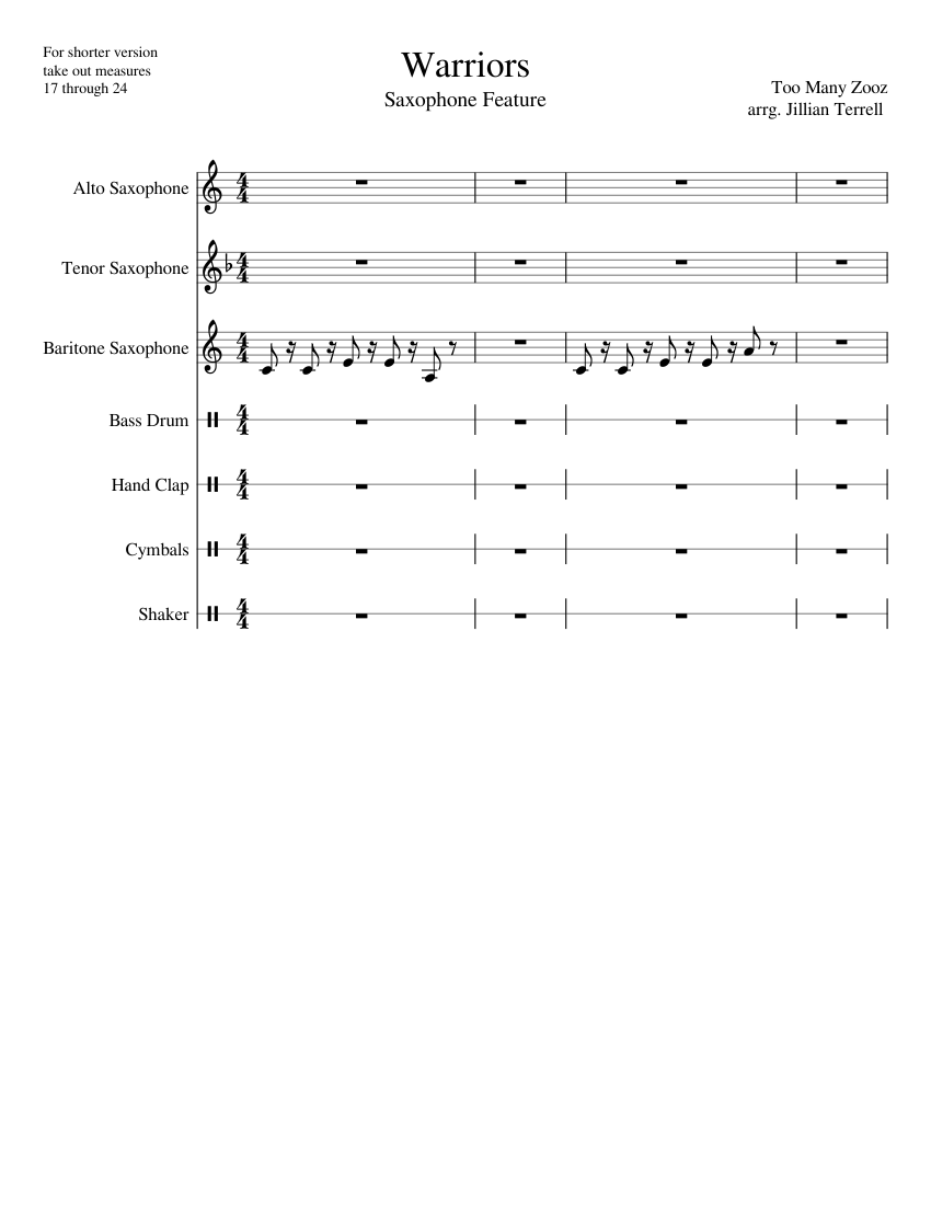 Warriors Sheet music for Saxophone alto, Saxophone tenor, Saxophone