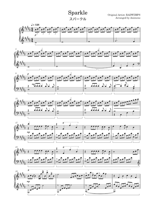 RADWIMPS - Sparkle (スパークル) Animenz arr.