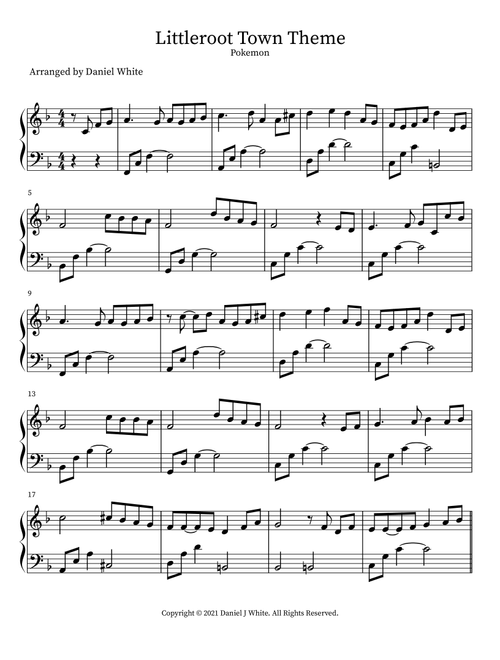 Littleroot Town Theme (Arr. Daniel White) (Piano Solo)