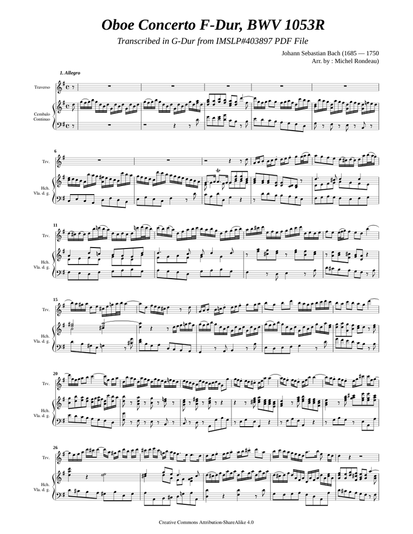 Bach, J. S. _ Oboe Concerto FDur, BWV 1053R [Trv, Viol, Hch] piano
