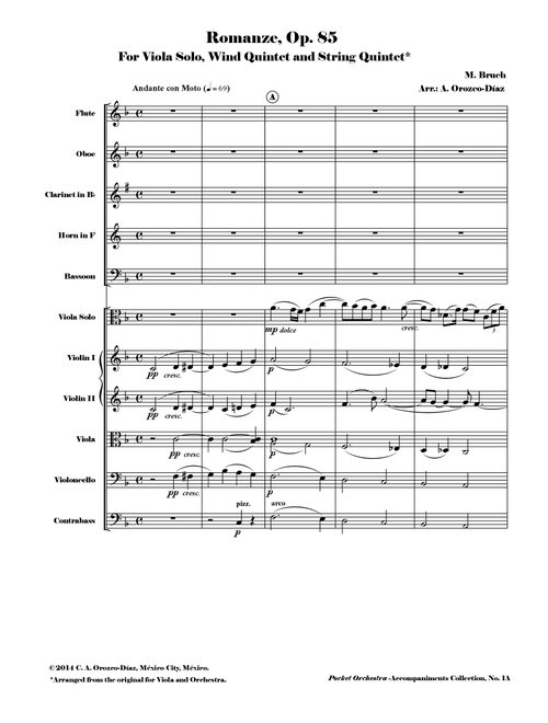 Bruch - Romanze for Viola and Orchestra, Op. 85 (Accompaniment Reduction for Wind Quintet & String Q (Arr. C. A. Orozco-Diaz) - M Bruch (Woodwind Ensemble)