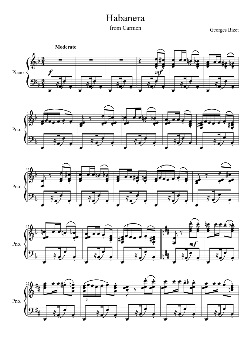 Visible haz a pesar de Habanera from Carmen Sheet music for Piano (Solo) | Musescore.com